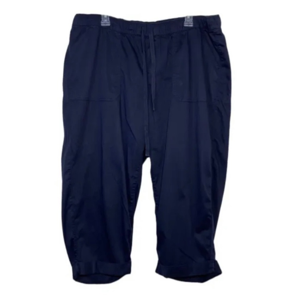 Lane Bryant Pants Womens 18 Navy Blue Cropped Pull On Drawstring Lyocell Cuffed